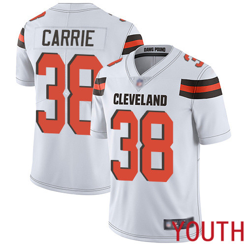 Cleveland Browns T J Carrie Youth White Limited Jersey 38 NFL Football Road Vapor Untouchable